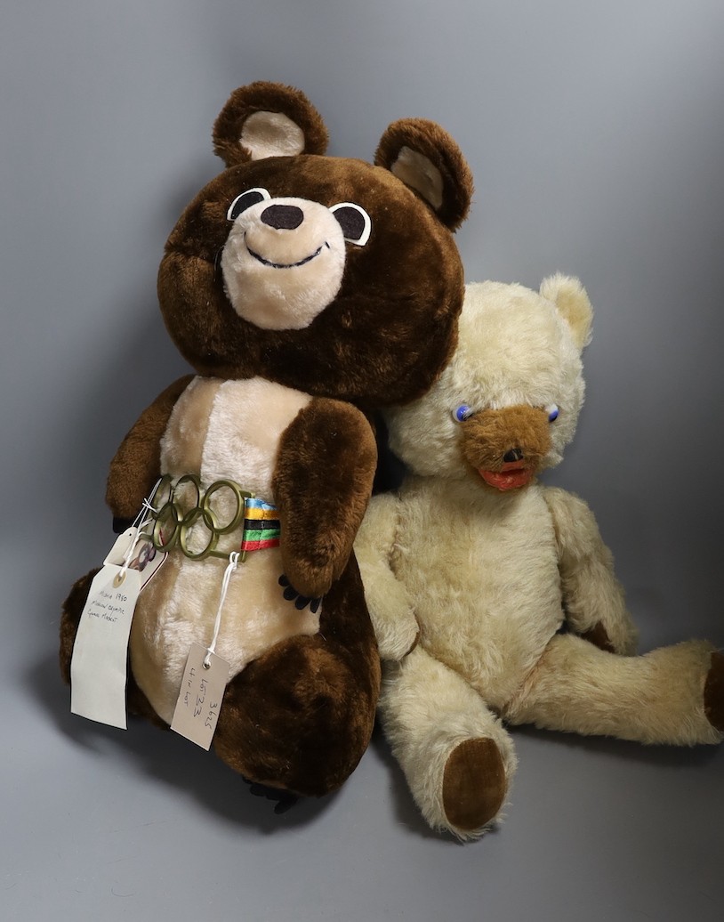 Misha by Dakin Olympic mascot bear, 47cm, Merrythought Guardsman, and two other bears